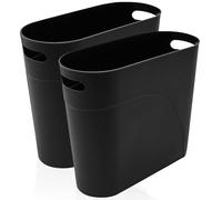 WYIPOLZI 2Pack 12L Slim Waste Basket Plastic Trash Can Small Plastic Bin Slim Garbage Container Bin with Handle for Home Kitchen Bathroom Bedroom Office, Black