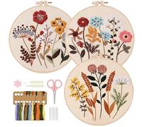 WYIPOLZI 3 Pcs Embroidery Kit for Beginners, DIY Hand Embroidery Starter Kit with Pre-Printed FlowersPlants Pattern, Hoop & Embroidery Accessories, DIY Stitch Craft Set for Adults, Sewing Gift Set