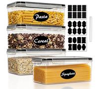 WYIPOLZI 4 Pcs Food Storage Container Sets with Lids, 3.2L Rectangle Pasta Storage Containers Airtight, Plastic Pantry Canister for Kitchen, Spaghetti, Noodle, Cereal Jar, Includes Labels & Marker