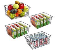 WYIPOLZI 4 Piece Wire Storage Baskets, Black Metal Baskets for Pantry, Freezer Storage with Handles (28L x 21.8W x 12H)