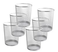 WYIPOLZI 6 Pack Metal Mesh Waste Paper Bin 12L Lightweight Mesh Wastebasket Waste Bin Black Metal Rubbish Bins for Bedroom, Office, Bathroom, Kitchen (Silver Round)