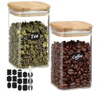 WYIPOLZI 900ML Set of 2 Spaghetti Storage Jar with Bamboo Lids, Square Glass Containers, Round Corner Glass Jars Food Storage Containers for Kitchen, Cupboards Spice Cereal Pasta Jars
