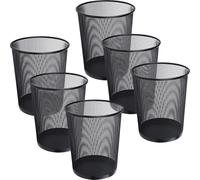 WYIPOLZI Small Office Bin 6 Pack, Metal Mesh Waste Paper Basket 12L, Black Round Wastebasket for Kitchen, Bathroom, Bedroom