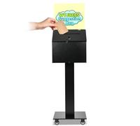 WYJREES Suggestion Box with Stand, Heavy Duty Metal Floor Standing Offering Box with Lock and Key, Ballot Box with Sign Holder for Voting, Charity, Church and Event Fundraising