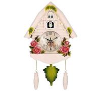 WYJRO Cuckoo Clocks,Wall Clock,Cuckoo Clocks for Wall,Cuckoo Wall Clock Hanging Bird Clock Home Decor Digital Wall Clock Cuckoo Pendulum Clock Christmas Clock Gifts,White Flowers