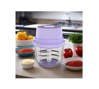 WYJRO Food Processor, Meat Grinder with Glass Bowl, Electric Food Chopper, 350ML, Vegetables Chopper with 6 Stainless Steel Blades, for Kitchen, Restaurant, Camping,Purple