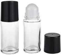 Wyjuan 2Pcs Black Clear Empty Glass Essential Oil Roller Bottles Vials Containers Refillable Roll-on Bottles with Refillable Containers Tools and Accessories (30ML)
