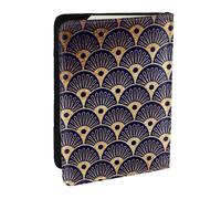 Wykjtwo Art Deco Golden Blu Navy Seashells, Passport Holder PU Leather Travel Wallet Passport Case Passport Covers 6.5 in