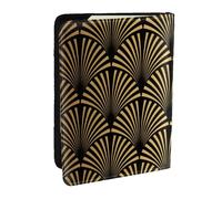 Wykjtwo Art Deco Pattern Seamless Black Gold, Passport Holder PU Leather Travel Wallet Passport Case Passport Covers 6.5 in