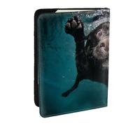 Wykjtwo Black Labrador Retriever Dog Swimming, Passport Holder PU Leather Travel Wallet Passport Case Passport Covers 6.5 in