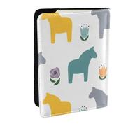 Wykjtwo Cartoon Horse and Flower Pattern, Passport Holder PU Leather Travel Wallet Passport Case Passport Covers 6.5 in