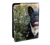 Wykjtwo French Bulldog Stands in Flowers Design, Passport Holder PU Leather Travel Wallet Passport Case Passport Covers 6.5 in