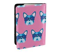 Wykjtwo French Bulldog with Glasses, Passport Holder PU Leather Travel Wallet Passport Case Passport Covers 6.5 in