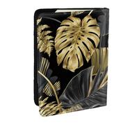 Wykjtwo Gold Black Tropical Leaves, Passport Holder PU Leather Travel Wallet Passport Case Passport Covers 6.5 in