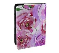 Wykjtwo Lilac Violet and Purple Watercolor Peony Roses, Passport Holder PU Leather Travel Wallet Passport Case Passport Covers 6.5 in