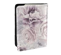 Wykjtwo Purple and Grey Floral, Passport Holder PU Leather Travel Wallet Passport Case Passport Covers 6.5 in