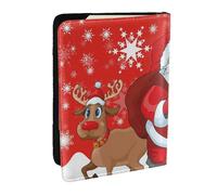 Wykjtwo Santa Reindeer and Snowman with Snowflake Printed, Passport Holder PU Leather Travel Wallet Passport Case Passport Covers 6.5 in