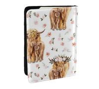 Wykjtwo Spring Pink Floral Scottish Highland Cow, Passport Holder PU Leather Travel Wallet Passport Case Passport Covers 6.5 in