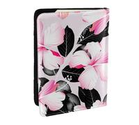 Wykjtwo Tropical Hibiscus Flowers with Black Leaves, Passport Holder PU Leather Travel Wallet Passport Case Passport Covers 6.5 in