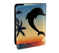 Wykjtwo Two Dolphins Jumping Shaped Heart, Passport Holder PU Leather Travel Wallet Passport Case Passport Covers 6.5 in