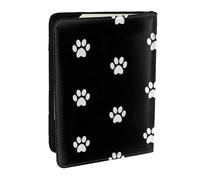 Wykjtwo White Dog Footprints On Black Background, Passport Holder PU Leather Travel Wallet Passport Case Passport Covers 6.5 in