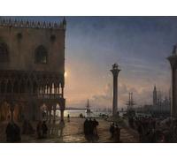 WYKUJMYTO Classic Canvas Picture Printing Canvas Art Wall Art Picture a Moonlight View of the Piazza San Marco Towards San Giorgio Maggiore by Friedrich Nerly Artwork on Wall for Home Decor 60x90cm