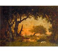 WYKUJMYTO Classic Canvas Picture Printing Canvas Art Wall Art Picture Exit of the Forest in Fontainebleauunset by Pierre Etienne Theodore Rousseau Artwork on Wall for Office Decor 60x90cm