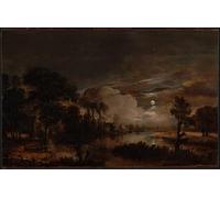 WYKUJMYTO Classic Canvas Picture Printing Canvas Art Wall Art Picture Moonlit Landscape with a View of the New Amstel River by Aert Van Der Neer Artwork on Wall for Office Decor 60x90cm
