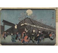 WYKUJMYTO Classic Canvas Picture Printing Canvas Art Wall Art Picture Night View of Nakanomachi with Cherry Blossoms in the Yoshiwara by Utagawa Hiroshige Artwork on Wall for Office Decor 60x90cm