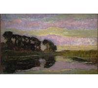 WYKUJMYTO Classic Canvas Picture Printing Canvas Art Wall Art Picture Riverscape with a Row of Trees At Left Sky with Pink by Piet Mondrian Artwork on Wall for Office Decor 60x90cm