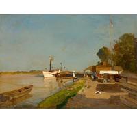 WYKUJMYTO Classic Canvas Picture Printing Canvas Art Wall Art Picture the Steamboat Station on the Danube Opposite Kaisermühlen by Emil Jakob Schindler Artwork on Wall for Office Decor 60x90cm
