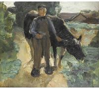 WYKUJMYTO Famous Oil Paintings Nordic Canvas Artwork Painting Graffiti Picture A farmer with his cow by Max Liebermann Artwork Canvas Prints for Office Decor 60x90cm