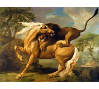 WYKUJMYTO Famous Oil Paintings Nordic Canvas Artwork Painting Graffiti Picture a Lion Attacking a Horse by George Stubbs Artwork Canvas Prints for Home Decor 60x90cm