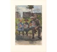 WYKUJMYTO Famous Oil Paintings Nordic Canvas Artwork Painting Graffiti Picture a Man with Three Girls on a Bench in the Oosterpark in Amsterdam by Isaac Israels for Office Decor 60x90cm
