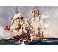 WYKUJMYTO Famous Oil Paintings Nordic Canvas Artwork Painting Graffiti Picture Anson's Centurion Taking the Spanish Galleon Our Lady of Cabadonga by Charles Edward for Home Decor 60x90cm