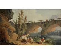 WYKUJMYTO Famous Oil Paintings Nordic Canvas Artwork Painting Graffiti Picture Bridge Over a Cascade by Hubert Robert Artwork Canvas Prints for Home Decor 60x90cm
