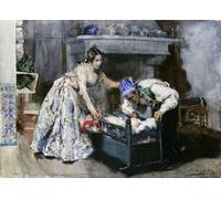 WYKUJMYTO Famous Oil Paintings Nordic Canvas Artwork Painting Graffiti Picture Careful not to wake him Cuidado No le Despiertes by Joaquín Sorolla Artwork Canvas Prints for Home Decor 60x90cm