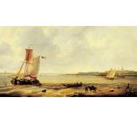 WYKUJMYTO Famous Oil Paintings Nordic Canvas Artwork Painting Graffiti Picture Fishing off a Jetty with a Village Beyond Louis Verboeckhoven Artwork Canvas Prints for Office Decor 60x90cm