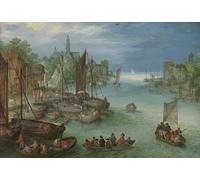 WYKUJMYTO Famous Oil Paintings Nordic Canvas Artwork Painting Graffiti Picture Gezicht Op Een Stad Aan Een Rivier by Jan the Elder Brueghel Artwork Canvas Prints for Office Decor 60x90cm