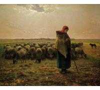 WYKUJMYTO Famous Oil Paintings Nordic Canvas Artwork Painting Graffiti Picture Shepherdess with Her Flock by Jean Francois Millets Artwork Canvas Prints for Office Decor 60x90cm