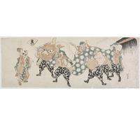 WYKUJMYTO Famous Oil Paintings Nordic Canvas Artwork Painting Graffiti Picture Six Male Gods Performing the Lion Dance by Katsushika Hokusai Artwork Canvas Prints for Home Decor 60x90cm