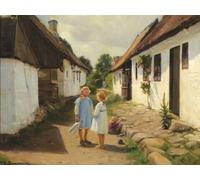 WYKUJMYTO Famous Oil Paintings Nordic Canvas Artwork Painting Graffiti Picture to B?rn I En Landsby Gade by Hans Anderson Brendekilde Artwork Canvas Prints for Office Decor 60x90cm