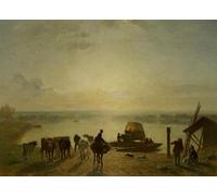 WYKUJMYTO Famous Oil Paintings Nordic Canvas Artwork Painting Graffiti Picture Unloading the Ferry by Constant Troyon Artwork Canvas Prints for Office Decor 60x90cm