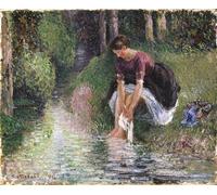 WYKUJMYTO Famous Oil Paintings Nordic Canvas Artwork Painting Graffiti Picture Woman Washing Her Feet in a Brook by Camille Jacob Pissarro Artwork Canvas Prints for Home Decor 60x90cm