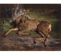 WYKUJMYTO Famous Painting on Canvas Artwork Picture a Roe Deer in the Forest by Rosa Bonheur Mural Art Prints for Office Decor 60x90cm
