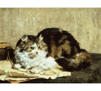 WYKUJMYTO Famous Painting on Canvas Artwork Picture a Tabby Cat by Charles Van Den Eycken Mural Art Prints for Office Decor 60x90cm