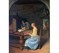 WYKUJMYTO Famous Painting on Canvas Artwork Picture a Young Woman Playing a Harpsichord by Jan Havickszoon Steen Mural Art Prints for Office Decor 60x90cm