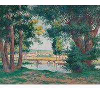 WYKUJMYTO Famous Painting on Canvas Artwork Picture Bessy-sur-cure the Lavandieres on the Edge of the Water by Maximilien Luce Mural Art Prints for Home Decor 60x90cm