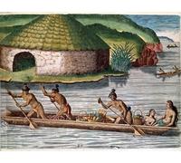 WYKUJMYTO Famous Painting on Canvas Artwork Picture History of America the Transport of Food on Boats by Theodore De Bry Mural Art Prints for Office Decor 60x90cm