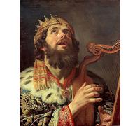 WYKUJMYTO Famous Painting on Canvas Artwork Picture King David Playing on His Harp by Gerrit Van Honthorst Mural Art Prints for Office Decor 60x90cm